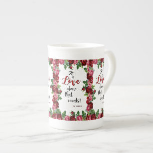 St. Therese Quote Red Roses Pink Floral Bone China Mug