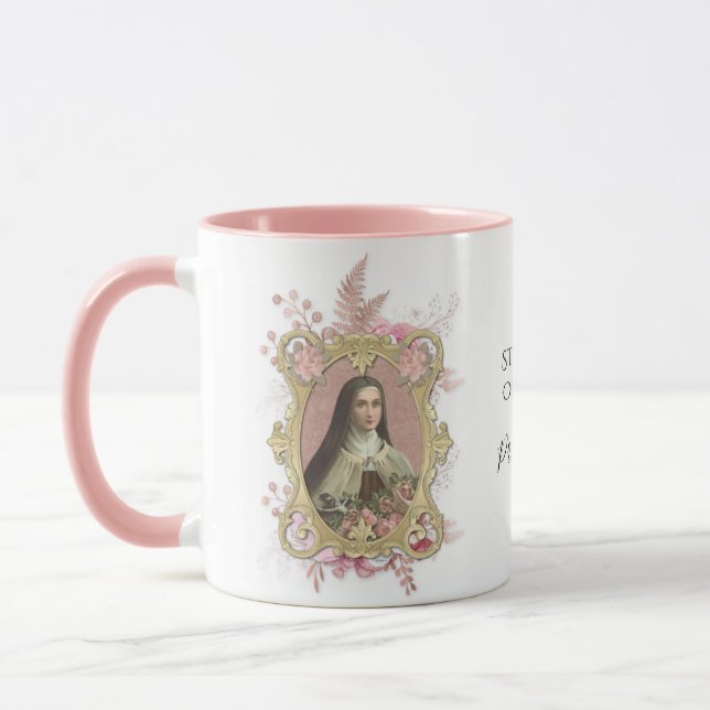 St. Therese Religious Carmelite Pink Floral Mug (Left)