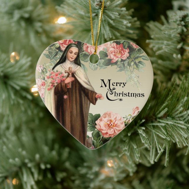 St. Therese Religious Catholic Christmas Roses Ceramic Tree Decoration (Tree)