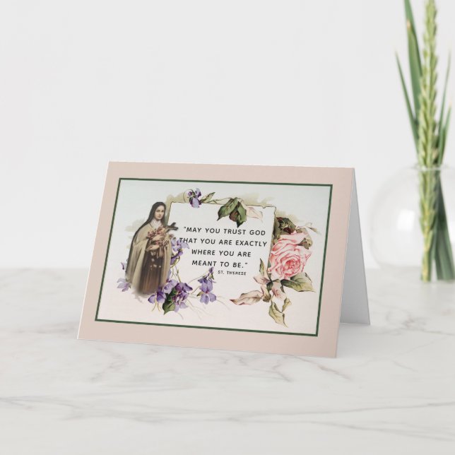 St. Therese Religious Catholic Vintage Roses Card (Front)