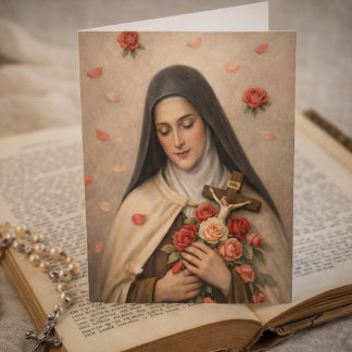 St Thérèse Roses and Crucifix Devotional Card
