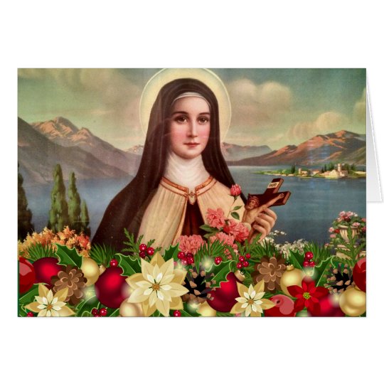 St. Therese Roses Crucifix Christmas Card