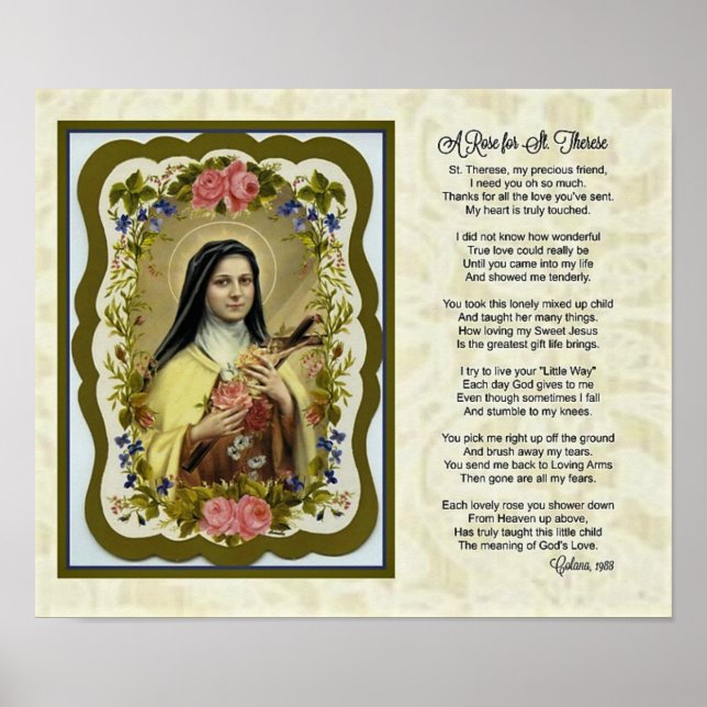 St. Therese Roses Little Flower Poem Prayer Poster (Front)
