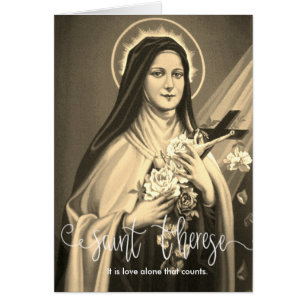 St. Therese   Sepia   White Script Overlay