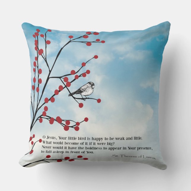 St. Therese the Little Flower, bird, branch, cloud Cushion (Front)