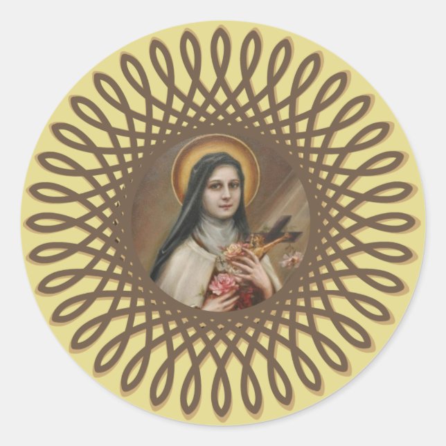 St. Therese the Little Flower Deco Border Classic Round Sticker (Front)