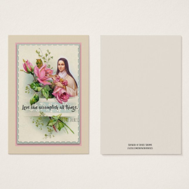 St. Therese the Little Flower Pink Rose Holy Card (Front & Back)