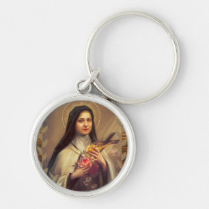 St. Therese the Little Flower Pink Roses Crucifix Key Ring