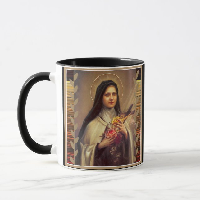 St. Therese the Little Flower Pink Roses Mug (Left)