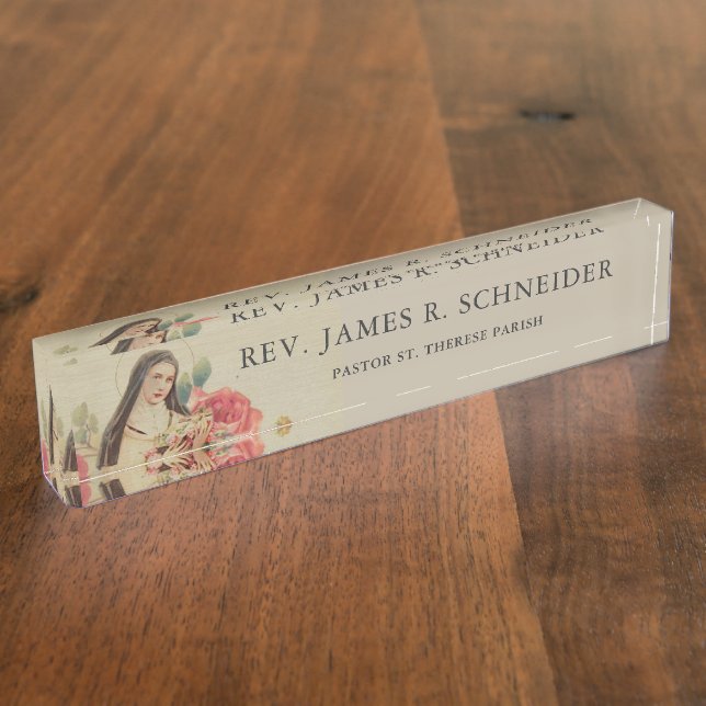 St. Therese the Little Flower Pink Roses Nameplate (Side)