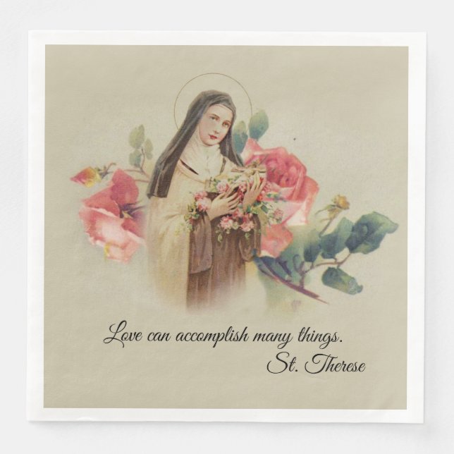 St. Therese the Little Flower Pink Roses Napkin (Front)