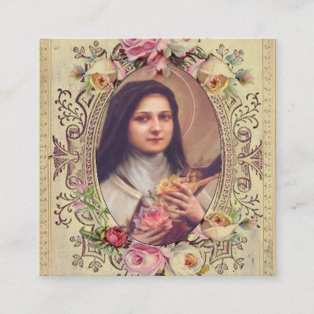 St. Therese the Little Flower Pink Roses Novena Square Business Card (Front)