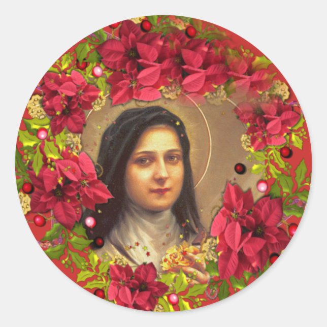 St. Therese the Little Flower poinsettia Classic Round Sticker (Front)