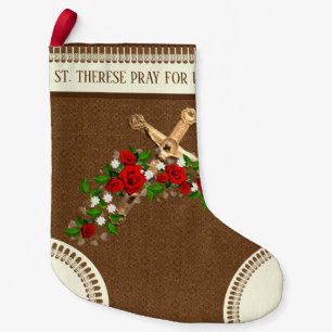 St. Therese the Little Flower Red Roses Crucifix Small Christmas Stocking