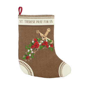 St. Therese the Little Flower Red Roses Crucifix Small Christmas Stocking