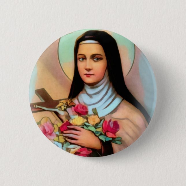 St. Therese the Little Flower Roses Crucifix 6 Cm Round Badge (Front)