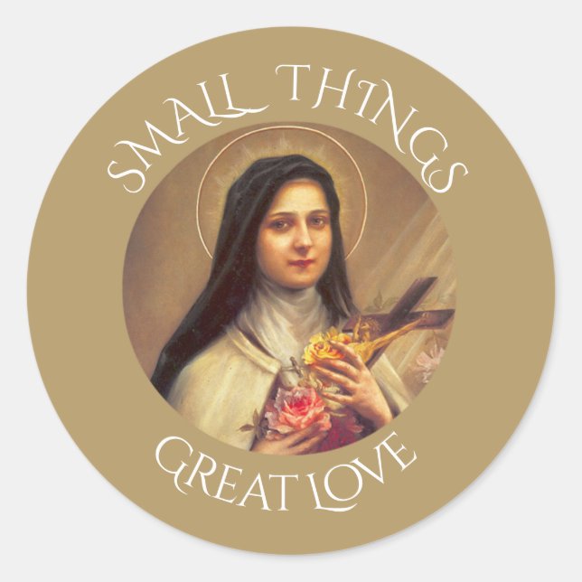 St. Therese the Little Flower Roses Crucifix Classic Round Sticker (Front)