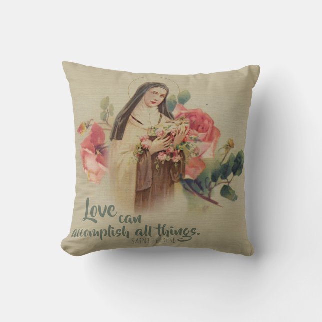 St. Therese the Little Flower Roses Crucifix Cushion (Front)