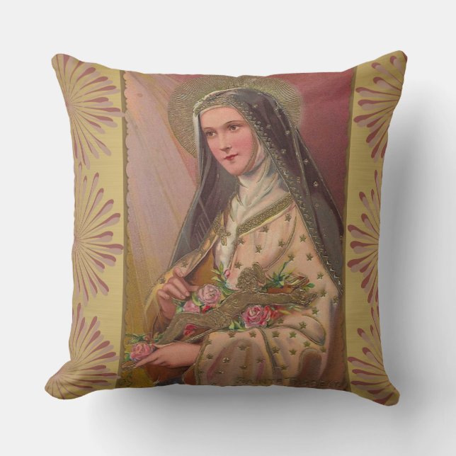 St. Therese the Little Flower Roses Crucifix Cushion (Front)