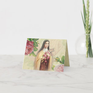 St. Therese the Little Flower w/pink roses Card