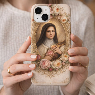 St. Therese the Little Flower w/pink white roses