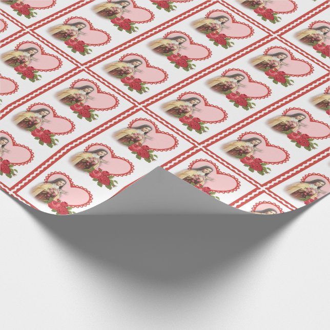 St. Therese the Little Flower w/red roses hearts Wrapping Paper (Corner)