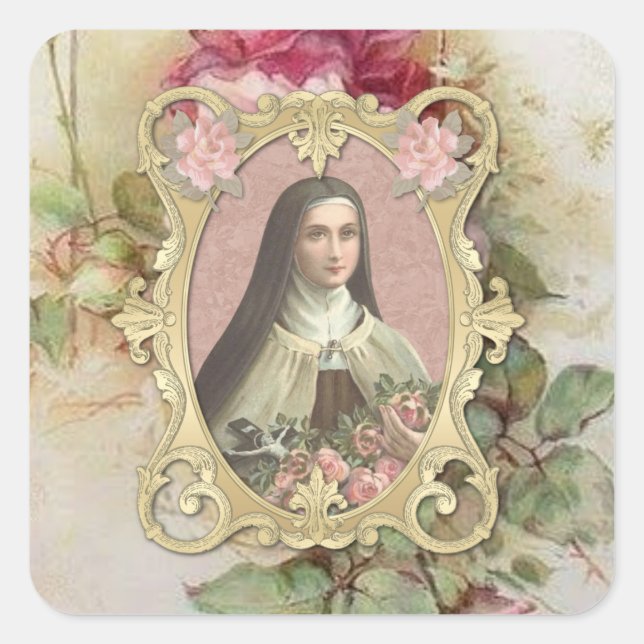 St. Therese Vintage Roses Catholic Religious Square Sticker (Front)