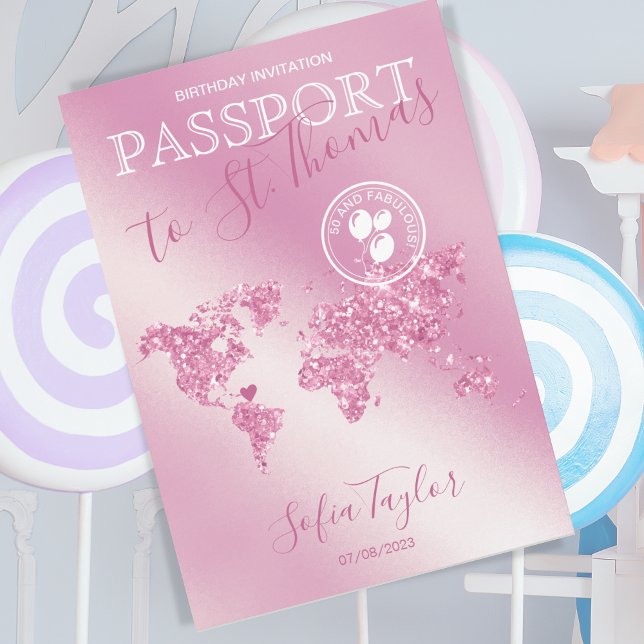 St. Thomas 50 and Fabulous Birthday Passport Map Invitation (Creator Uploaded)