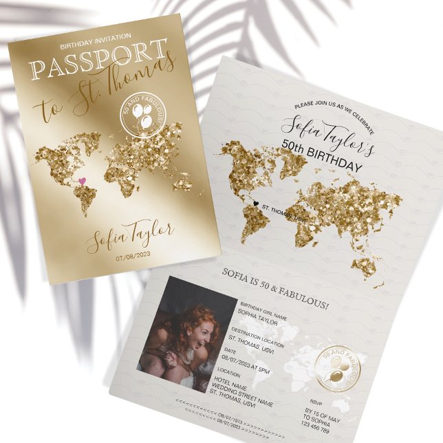 St. Thomas 50 and Fabulous Birthday Passport Map Invitation (Creator Uploaded)