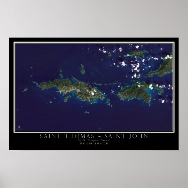 St Thomas and St John Virgin Islands Satellite Map Poster (Front)