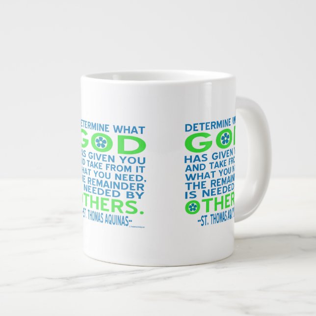 St. Thomas Aquinas Quote in Blue and Green Large Coffee Mug (Front Right)