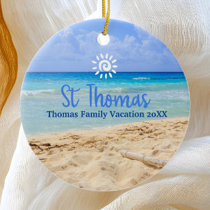 St Thomas Beach Vacation Family Trip Ceramic Tree Decoration
