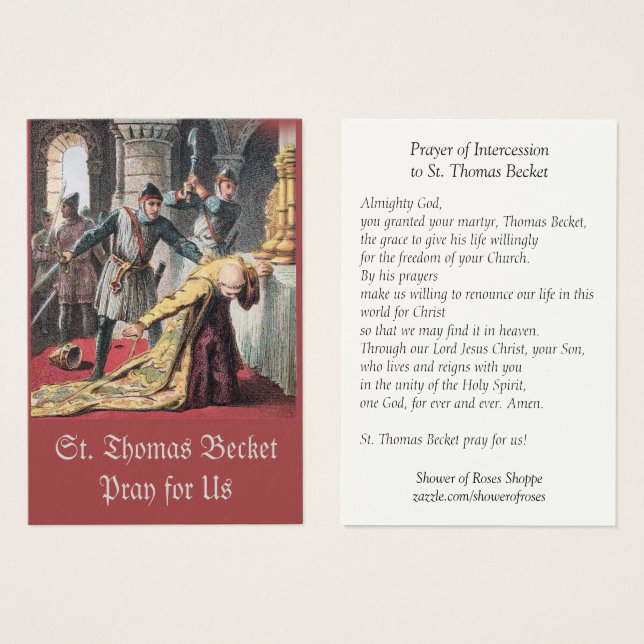 St. Thomas Becket of Canterbury Prayer Holy Card (Front & Back)