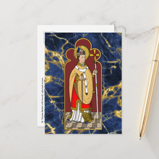 St. Thomas Becket with Sword (M 033; Colourized)  Postcard (Front/Back In Situ)