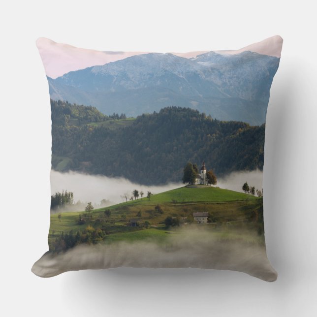 St. Thomas church and mountains in Slovenia pillow (Front)