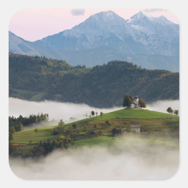 St. Thomas church and mountains, Slovenia sticker (Front)
