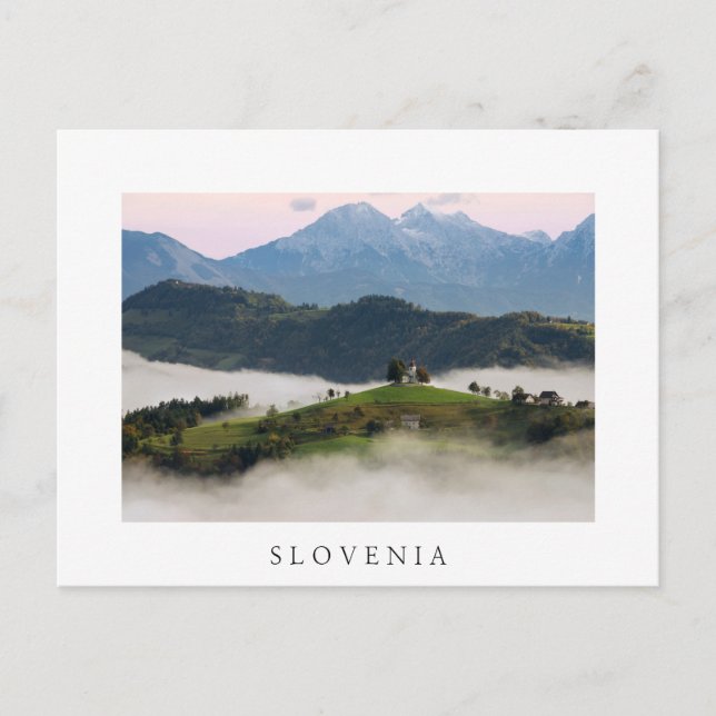 St. Thomas church with mountains in Slovenia white Postcard (Front)