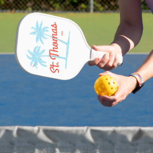St. Thomas Island USVI Vintage Type Blue Palms Pickleball Paddle