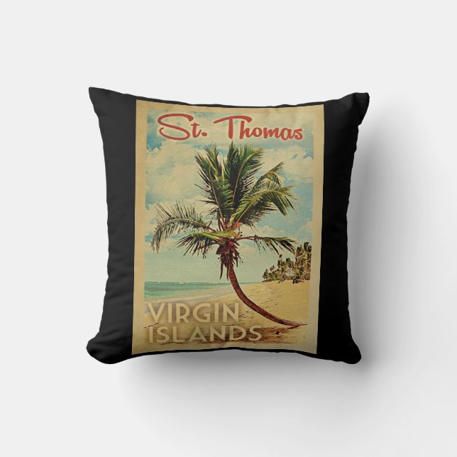 St Thomas Palm Tree Vintage Travel Cushion (Front)