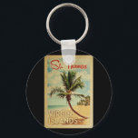 St Thomas Palm Tree Vintage Travel Key Ring<br><div class="desc">A uniquely retro mid-century modern St Thomas Virgin Islands art print in vintage travel poster style. It features a curved palm tree on sandy beach with ocean under a blue cloudy sky.</div>
