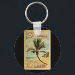 St Thomas Palm Tree Vintage Travel Key Ring<br><div class="desc">A uniquely retro mid-century modern St Thomas Virgin Islands art print in vintage travel poster style. It features a curved palm tree on sandy beach with ocean under a blue cloudy sky.</div>
