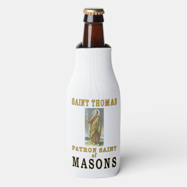 ST THOMAS PATRON SAINT of MASONS Bottle Cooler (Bottle Front)