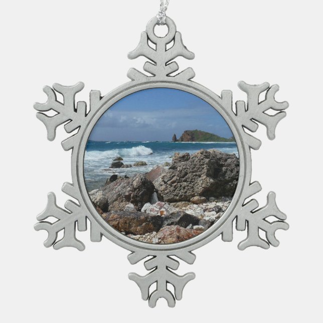 St. Thomas Rocky Beach Snowflake Pewter Christmas Ornament (Front)