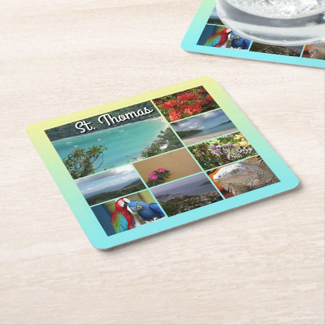 St. Thomas - Scenic Photo Collage 6115 Square Paper Coaster (Angled)