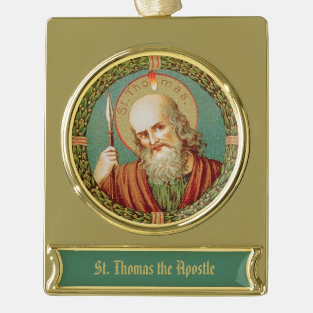 St. Thomas the Apostle (JMAS 12) Gold Plated Banner Ornament (Front)