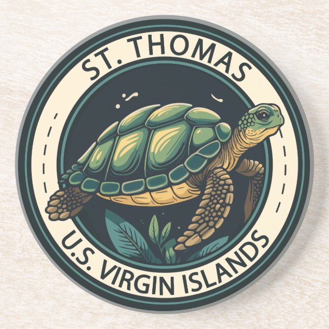 St Thomas U.S. Virgin Islands Turtle Badge Coaster (Front)