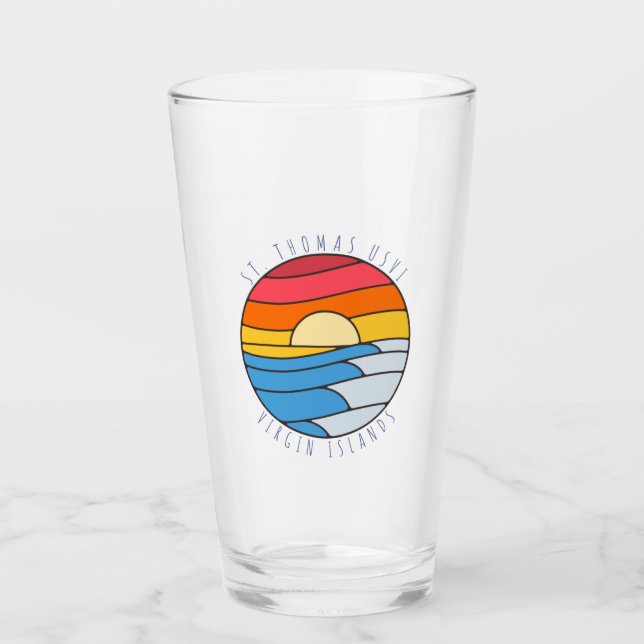St. Thomas USVI Vintage Beach Sunset Glass (Front)