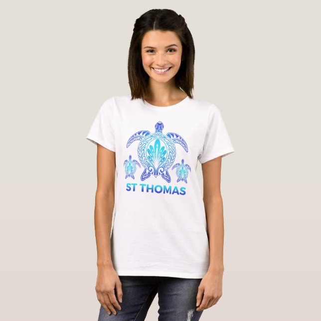 St Thomas Virgin Islands Blue Sea Turtle Souvenirs T-Shirt (Front Full)
