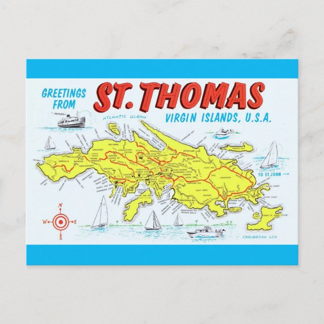St. Thomas Virgin Islands Map Postcard (Front)