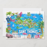 St Thomas Virgin Islands Watercolor Map Postcard